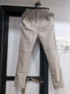 Beige Pleated Cargo Pants