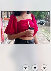 Stylish Pink Puff Sleeve off-shoulder Crop Top