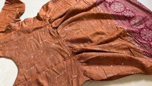Orange Kurta with Embellished Neckline