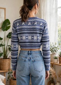 Cozy Nordic Print Cropped Sweater