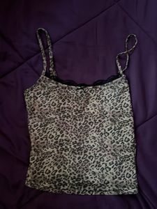Leopard Print Lace Trim Cami Top