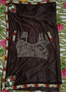 BROWN SAREE WITH FLORAL BORDER
