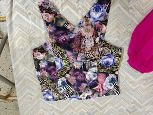 Velvet imported Patchwork Floral V-Neck Crop Top