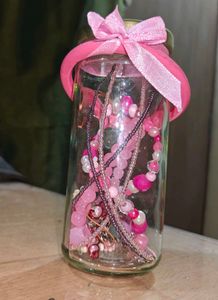 Assorted Pink Beaded Jewelry Jar