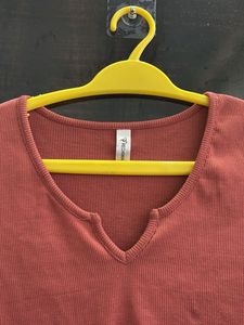 Ribbed Crop Top with V-Neck