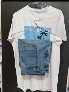 Miami Beach Graphic Tee &amp; Denim Shorts Set