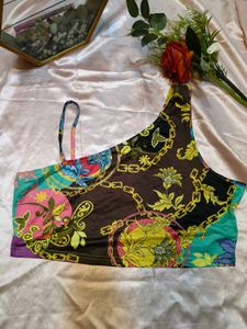Colorful One-Shoulder Crop Top
