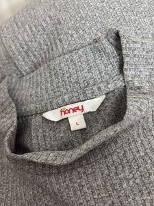 Grey Ribbed Turtleneck Top