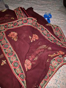 Maroon Embroidered Saree