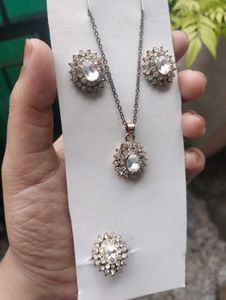 Elegant Crystal Necklace, Earring and ring Set