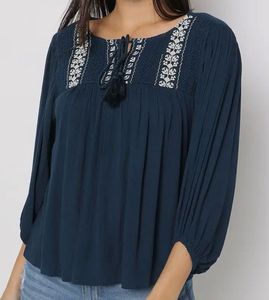 Teal / navy blue color Boho Tunic Top with Tassel