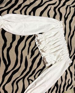 White Off-Shoulder Ruffle Crop Top
