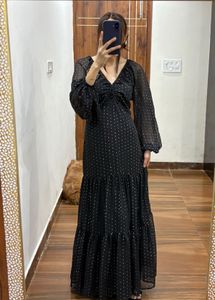 H&amp;M Lurex Metallic Threadwork Black Maxi DRESS