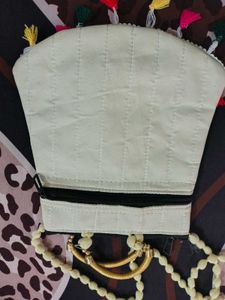 Embroidered Clutch Bag with Beaded Handle