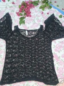 Black Lace Cold Shoulder Top