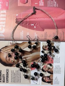 Black Bead Necklace & Earring Set