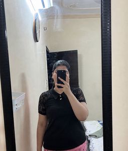 Stylish Black Lace Sleeve Polo Top