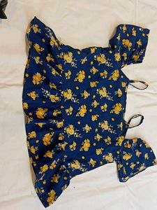 Chic Navy Floral Print Cold Shoulder Dress for 10