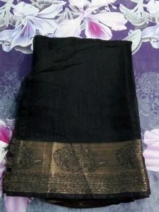 Elegant Black Saree with Golden Border