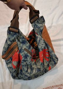 Unique Printed Hobo Bag with Leather Accents