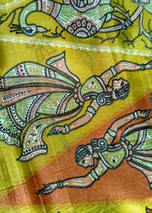 Vibrant Peacock &amp; Woman Print Saree