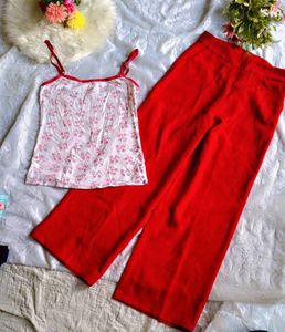 Vibrant Red Wide Leg Pants with Cami top
