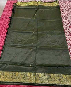 olive grey pure silk saree