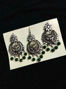 Oxidized Silver Mirror Work Earring Set