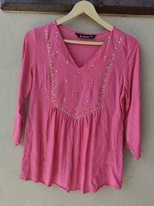 Pink Embroidered Kurti