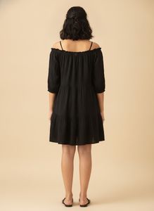promod Black Off-Shoulder Tiered short Dress