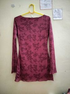 Burgundy Velvet Floral Mini Dress