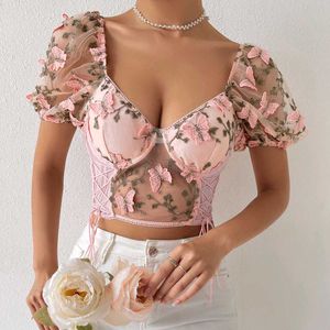 Fantasy Butterfly Sheer Puff Sleeve Top