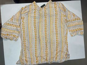 Stylish Yellow Striped Embroidered Top