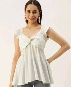 Chic White Twist Front Tunic Top