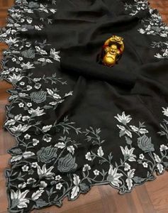 Elegant Black Embroidered Organza Saree