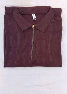 Burgundy Zip Neck Polo  tshirt unisex