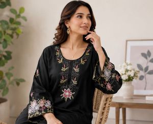 3 piece Elegant Black Embroidered Kurta Set