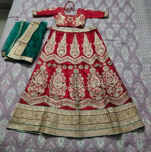 ✨ Red &amp; Green Heavy Embroidered Lehenga ✨