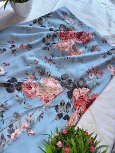 Light Blue Floral Print Ethnic Skirt