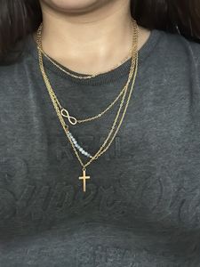 Layered Gold Necklace with Cross &amp; Infinity