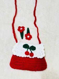 Handmade Cherry Crochet Bag & Hair Clips