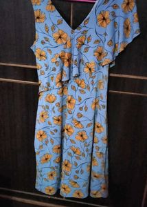 Blue Floral Print Wrap Dress