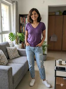 Casual V-Neck Purple Top