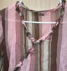 Striped Ruffled Wrap Blouse