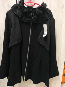 Unique Black Ruffle Collar Jacket