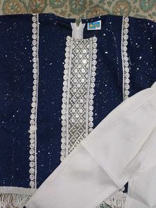 Sparkly Blue kaftan with White Pants