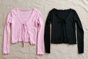 😃COMBO BLACK AND PINK Cute Tie-front
