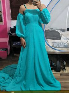 Teal Off-Shoulder Maxi Dress