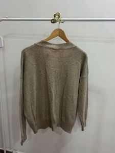 Beige Buttoned down Knit Cardigan