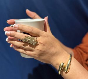 Elegant Gold Feather Ring &amp; Bangle Set